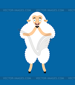 Sheep scared OMG. Ewe Oh my God emoji. Frightened - vector clip art