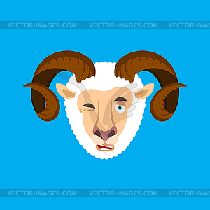 Ram winking face avatar. Sheep Farm Animal happy - vector clip art