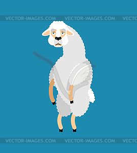 Lama Alpaca sad. Animal sorrowful emoji - vector image
