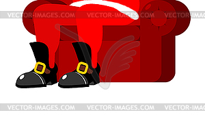 Santa Claus on chair legs. Christmas rest. New - vector image