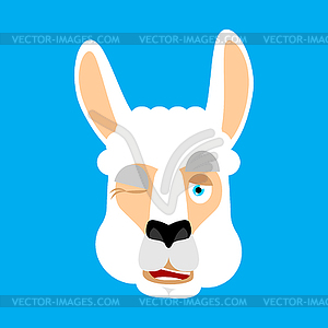 Lama Alpaca winking face avatar. Animal happy emoji - color vector clipart