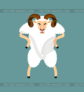 Ram angry. Sheep evil emoji. Farm animal aggressive - vector clipart