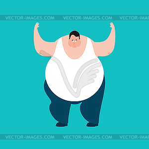 Fat confused emotions. Stout guy is perplexed. Big - vector clipart