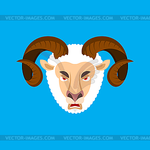 Ram angry face. Sheep evil emoji. Farm animal - vector image