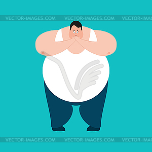Fat OMG scared. Stout guy Oh my God emoji. - vector image