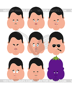 Fat set emotion avatar. sad and angry face. guilty - vector clip art