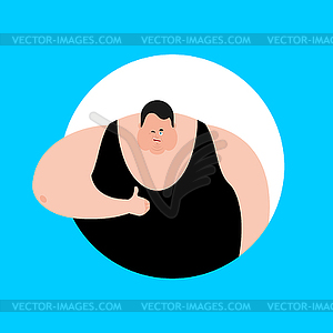 Fat thumbs up and winks emoji. Stout guy happy - vector clipart / vector image