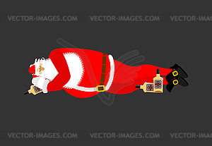 Santa Claus Sleeping drinking whiskey. Drunk - vector clip art