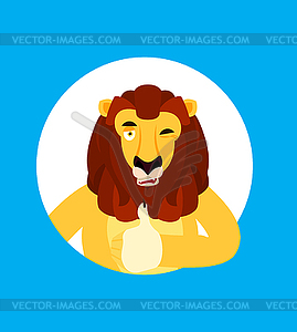 Lion thumbs up and winks emoji. Wild animal happy - vector clipart