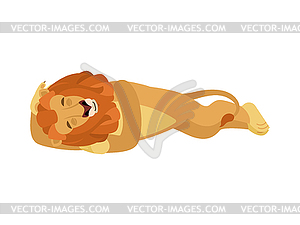 Lion sleeping. Wild animal asleep emotions. Beast. - vector image