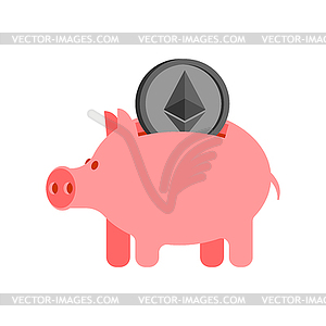 Pig piggy bank and etherium. Financial . Accumulatio - vector image