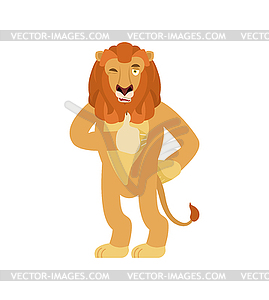 Lion thumbs up and winks emoji. Wild animal happy - vector clipart / vector image