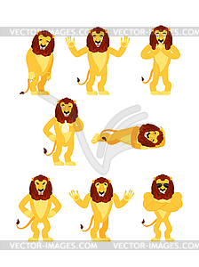 Lion set poses and motion. Wild animal happy and - vector clipart