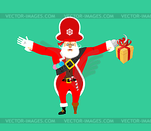 Santa Claus pirate. Christmas buccaneer. Gift box. - vector clipart