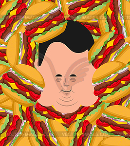 Fat and burgers. Joy of face and hamburgers fast - vector image