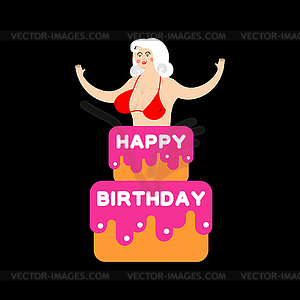 Happy birthday cake. Striptease Girl of cake - vector clipart