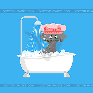 Cat in bath. Pet is washed - vector clip art