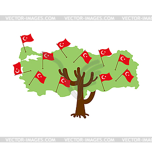 Patriotic tree Turkey map. Turkish flag. National - vector clipart