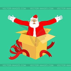 Santa Claus of open gift box. Congratulations and - vector clip art
