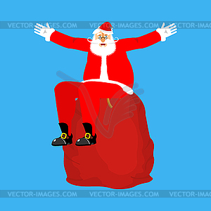 Santa Claus sitting on red bag . Christmas and New - vector image