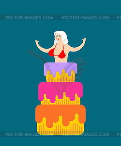 Striptease Girl of cake congratulation - vector clipart