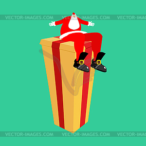 Santa Claus sitting on gift box . Christmas and - vector clipart