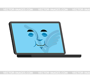 Laptop sleeping emoji face avatar. Computer fell - vector image