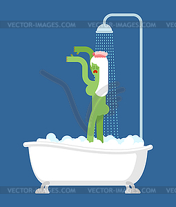 Zombie girl in bath washes. Halloween - vector image