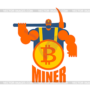 Логотип шахтера. Mining Bitcoin Crypto Валюты. Worke - векторное изображение клипарта
