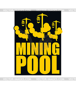 Mining pool logo. Extraction of Bitcoin Crypto - vector image