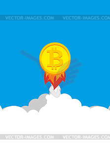 Bitcoin rocket. Growth of price of crypto - vector clipart