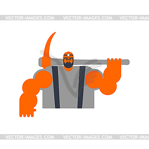 Miner with pickaxe. workman . laborer mining - vector image