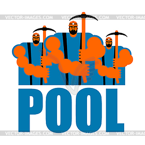 Mining pool logo. Extraction of Bitcoin Crypto - vector clipart