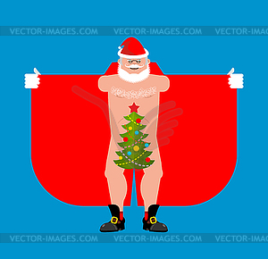 Santa Claus exhibitionist and Christmas tree . - vector clip art