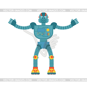 Robot happy. Cyborg merry emotions. Robotic man - vector clipart