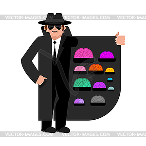 Smuggler selling Brains. Cloak-seller . Dealer in - vector image