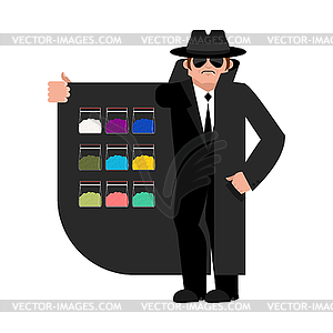 Smuggler selling Drugs. Cocaine and marijuana. - vector clipart