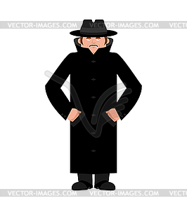 Spy in hat and coat . Secret agent in cloak. - vector image