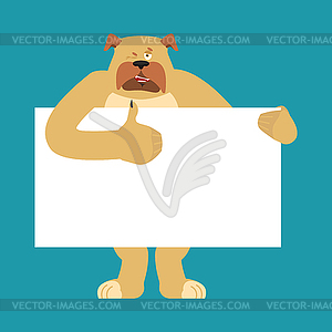 Dog holding banner blank. Pet and white blank. - vector clipart