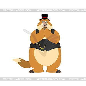 Groundhog day. Groundhog in Hat scared OMG. - vector clipart