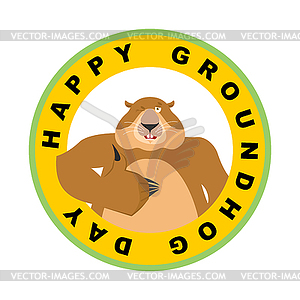 Groundhog day emblem. Groundhog thumbs up and winks - vector clipart