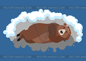 Bear sleeps in den. Grizzly asleep emotions. Wild - vector clip art