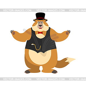 Groundhog day. Groundhog in Hat happy. Woodchuck - vector clip art