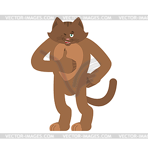 Cat thumbs up and winks. Pet happy emoji. Kitty - vector image