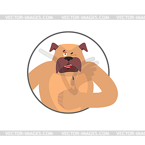 Dog thumbs up and winks. Pet happy emoji. Bulldog - vector image