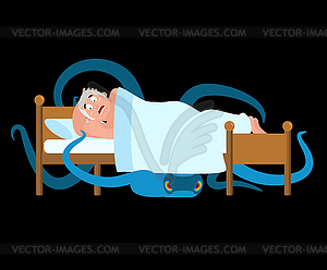 Monster under bed. Frightened Man is asleep - vector clip art