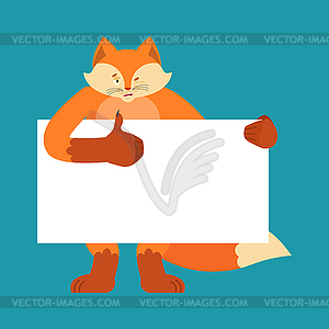 Fox holding banner blank. Beast and white blank. - vector clipart