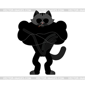 Cat Strong Cool serious. Pet smoking cigar emoji. - vector clipart