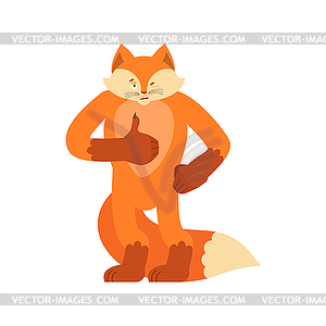 Fox thumbs up and winks. Wild beast happy emoji. - vector clipart