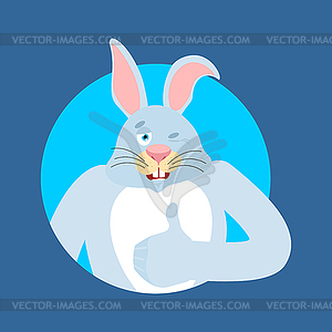 Rabbit thumbs up and winks. Hare happy emoji. Anima - vector clipart